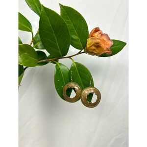 Vintage Brass Open-Circle Drop Earrings with Aged Patina